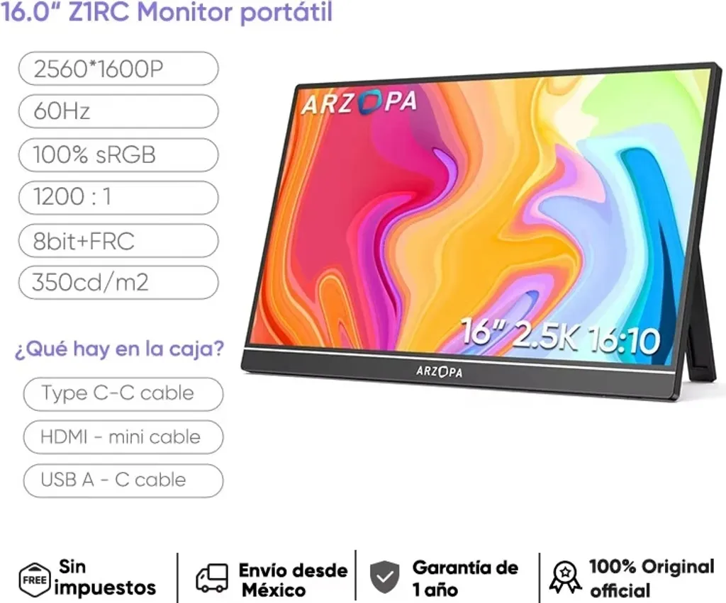 Écran PC Portable 16 Pouces 2.5K - Moniteur Externe IPS Haute Résolution - 2
