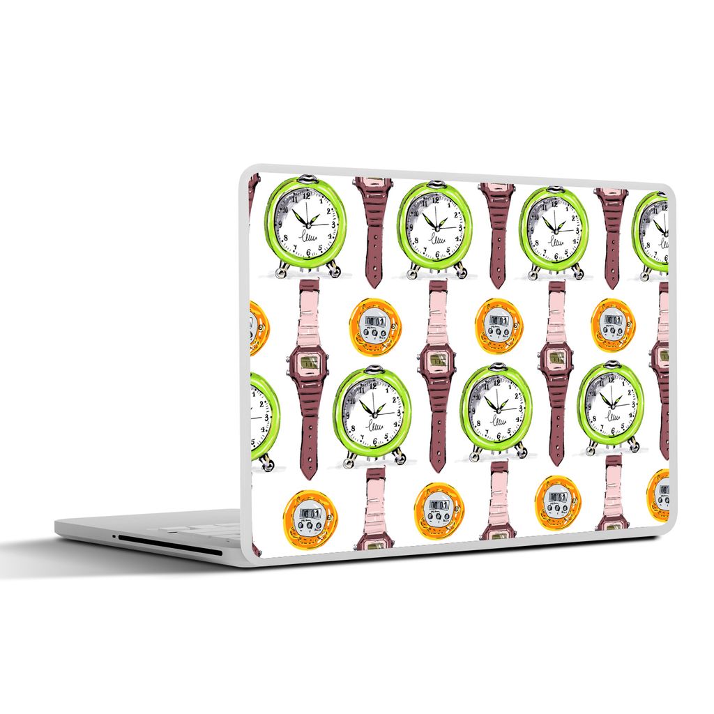 MuchoWow Laptop Aufkleber Sticker Cover Wecker - Uhren - Stoppuhr - Muster 30x21 cm - Sticker für Laptop - Selbstklebend