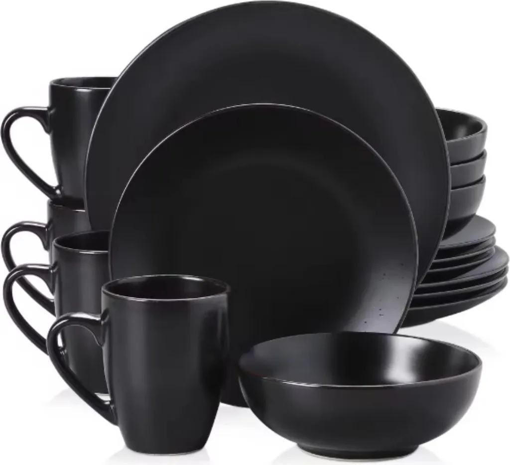 Servizio Piatti 4 Persone 16 Pezzi Ceramica Nera - Pratico ed Elegante