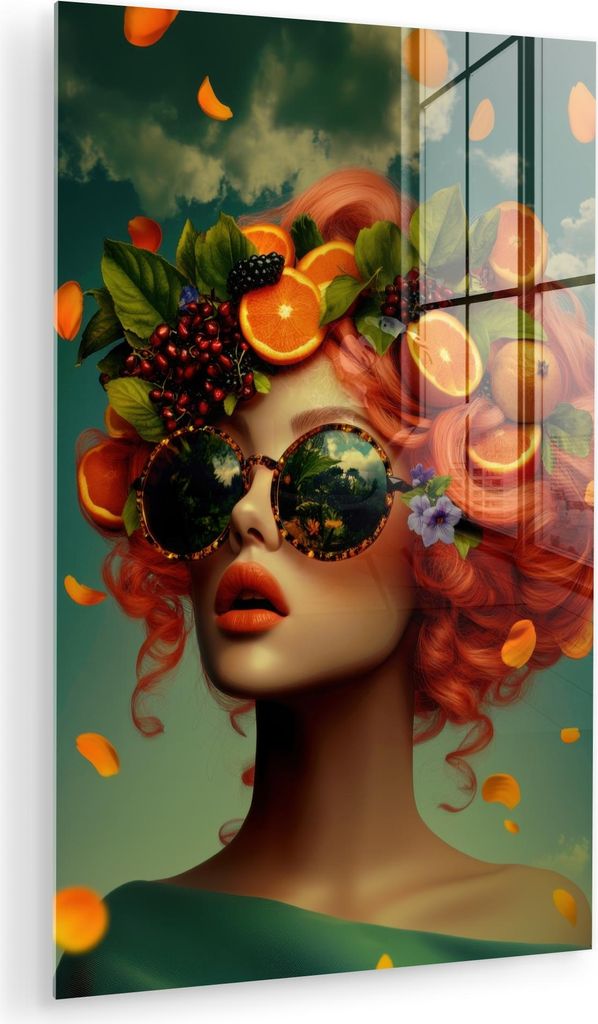MuchoWow Glasbilder - Bilder auf Wandbild - Foto auf Glas Weiblich - Orange - Beere - Orange 80x120 cm Wanddekoration aus Glas - Acrylglasbild - Ac...