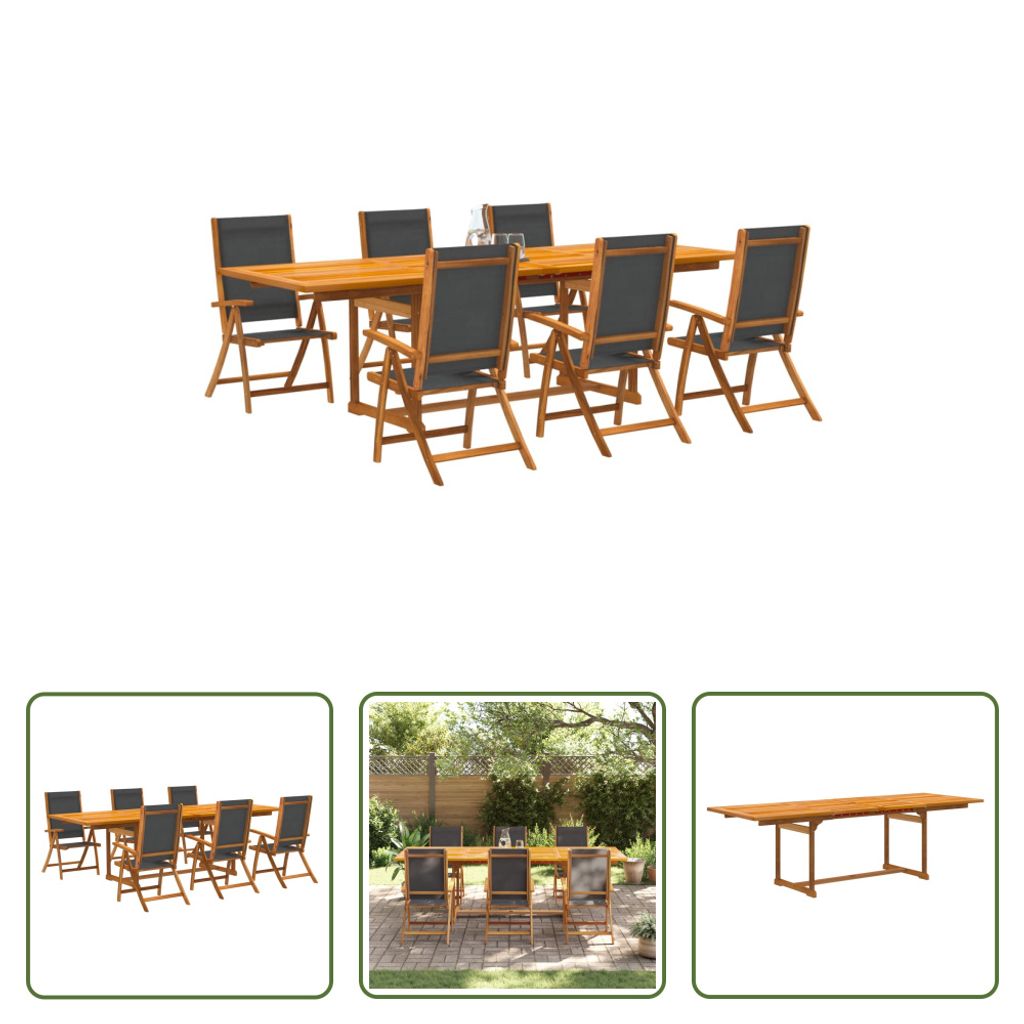 The Living Store 7-tlg. Garten-Essgruppe Massivholz Akazie und Textilene