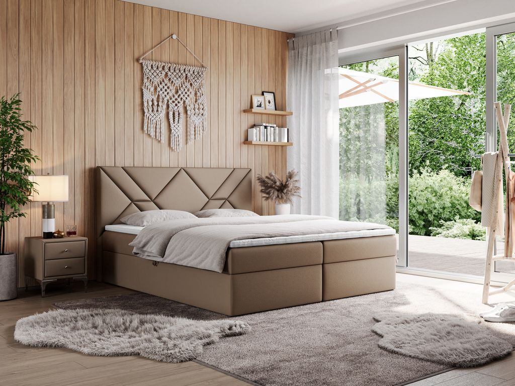 MKS MEBLE Boxspringbett 200x200 mit Matratze H4 und Bettkasten, Doppelbett Bett mit Stauraum und Topper, Polsterbett 200x200 mit Kopfteil - NEOMI -...