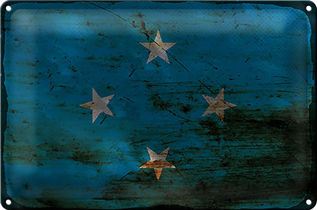 Blechschild Flagge Mikronesien 30x20cm Micronesia Rost