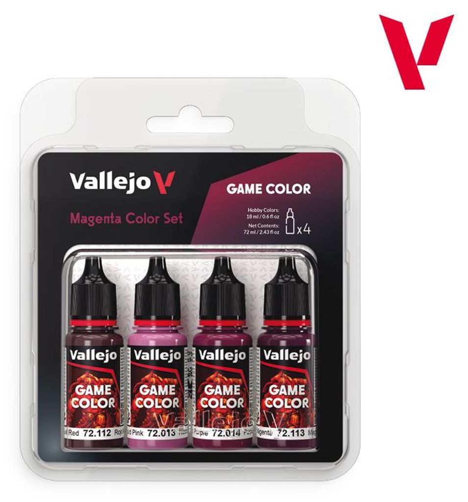 Vallejo Game Color Set Magenta Acrylfarbe (Magenta Farbset). 4 matte Farben in 18-ml-Fläschchen mit Pipette für Fantasy-Figuren und Tabletop-Spiele.