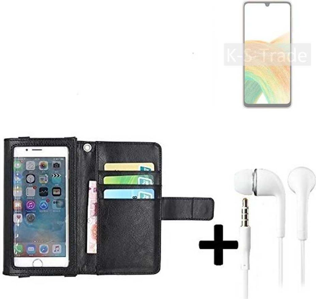 K-S-Trade Handyhülle + Kopfhörer kompatibel mit Samsung Galaxy A33 5G Schutzhülle Case mit Displayschutz / Schutzfolie schwarz + Kopfhörer Flip