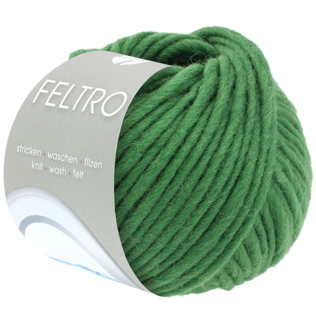 A ball of green yarn with a label.