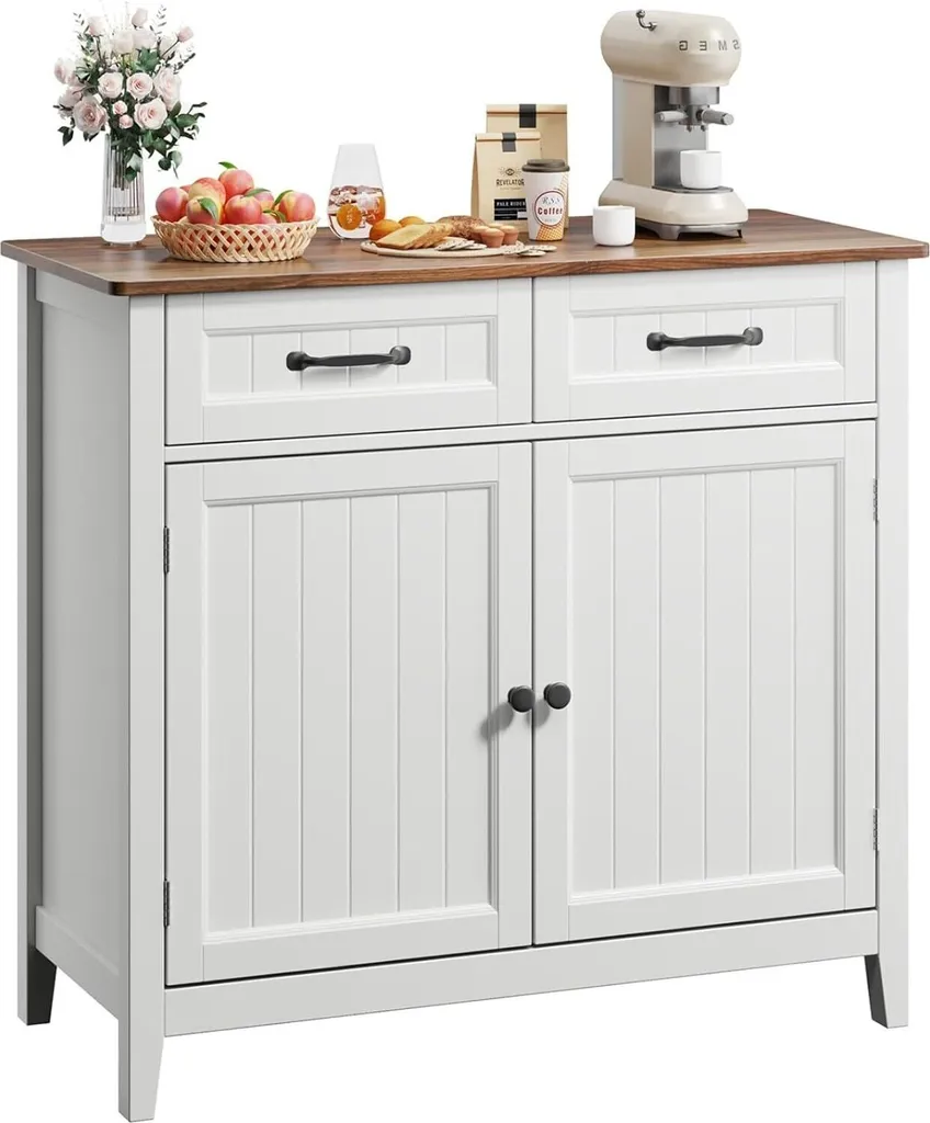 Commode Buffet Rétro avec Étagère Ajustable - Meuble de Cuisine Stable