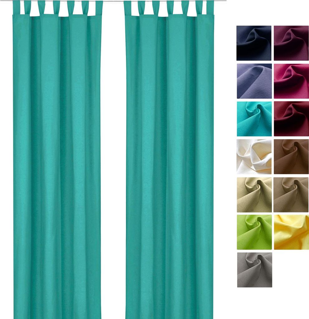heimtexland Dekoschal Baumwolle Uni Gardine Kräuselband Schlaufen Vorhang Blickdicht Natur Typ625 Schlaufenschal HxB 230x125 cm Türkis