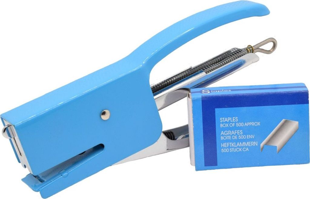 Heftzange Tacker Heftklammern im Set mit 500 Klammern, Farbe Wählbar , Farbe:blau