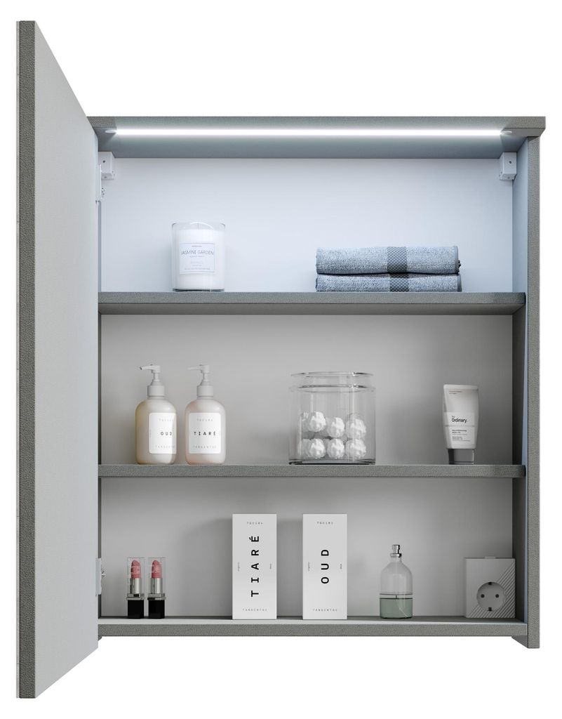 Spiegelschrank DUO 60 Grau mit LED Beleuchtung, Steckdose Produktbild 