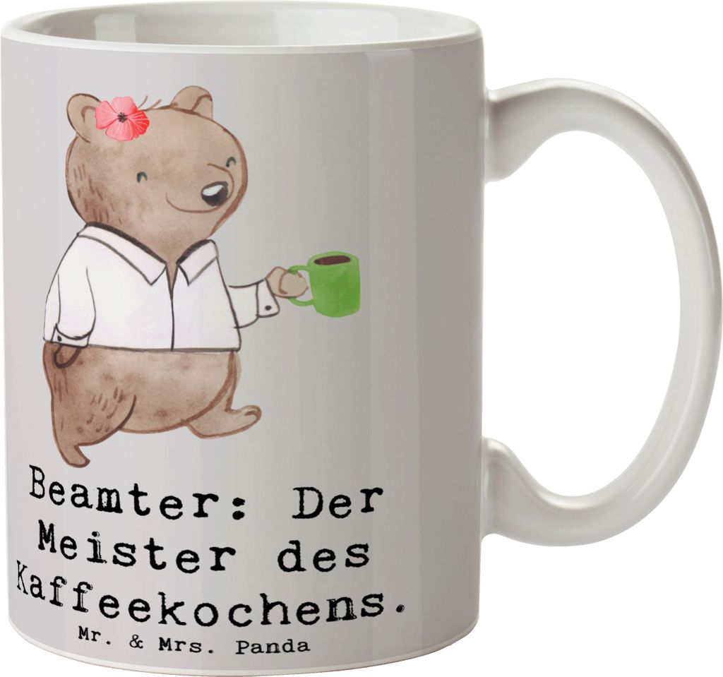 Mr. & Mrs. Panda Tasse Beamter Kaffeemeister - Grau Pastell - Geschenk, Keramiktasse, Freude, Kaffeetasse, Pott, Kaffeebecher, Berufsliebe, witzig,...