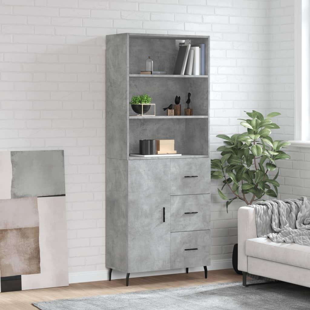 The Living Store Highboard Betongrau 69,5x34x180 cm Holzwerkstoff