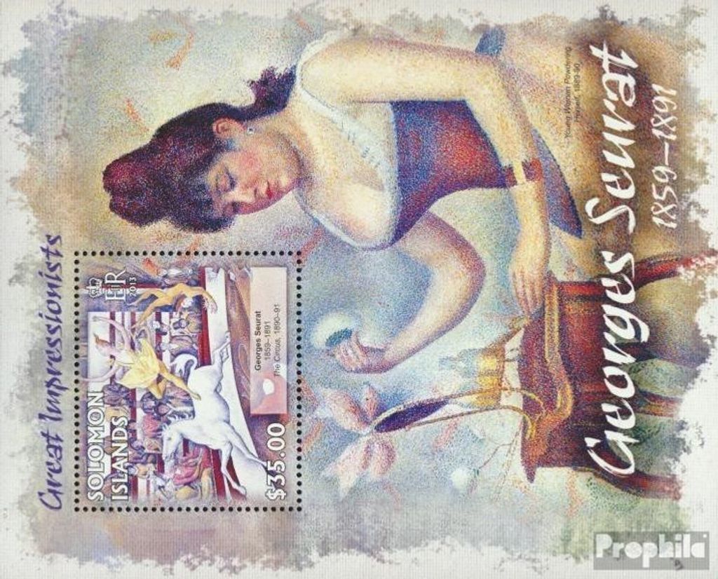 Briefmarken Salomoninseln 2013 Mi Block 145 (kompl. Ausg.) postfrisch Georges Seurat (Der Sirkus)