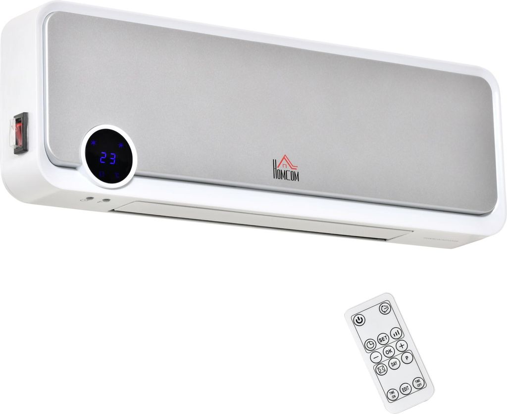 Wandmontage Heizlüfter 2000W mit Fernbedienung, 3 Modi, LED-Display, 12h Timer