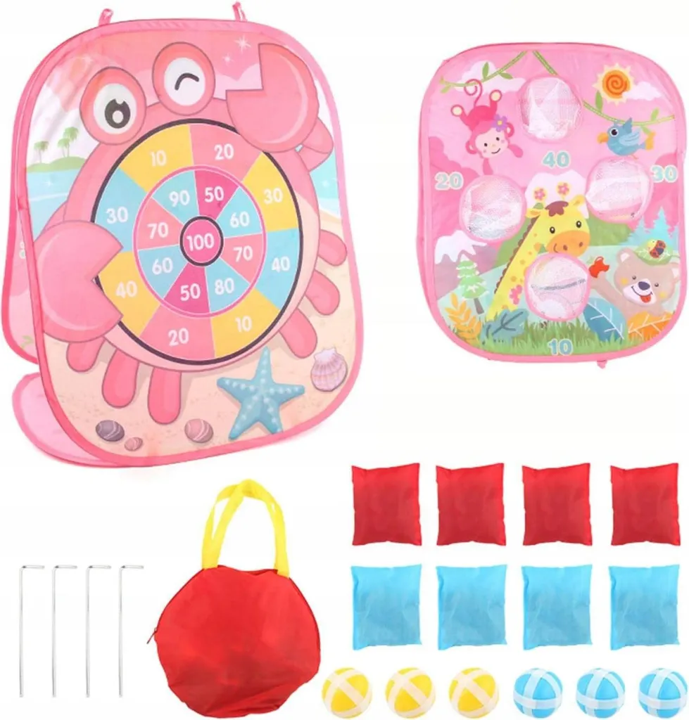 Jeu de Facture Pink 3 en 1 : Cible et Lancer de Billes Rose en Sac