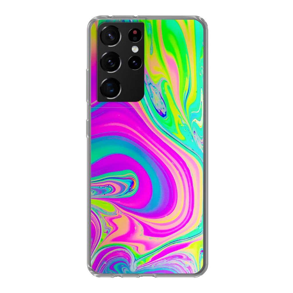 MuchoWow Handyhülle Schutzhülle Hülle für Samsung Galaxy S21 Ultra Formen - Farbe - Kunst - Psychedelisch Silikon Softcase Handy Hülle - Mob...
