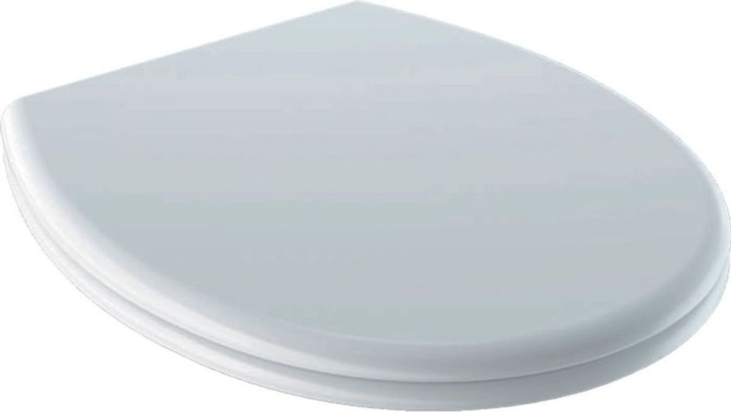 A white toilet seat lid is shown from a slightly elevated angle against a white background.
