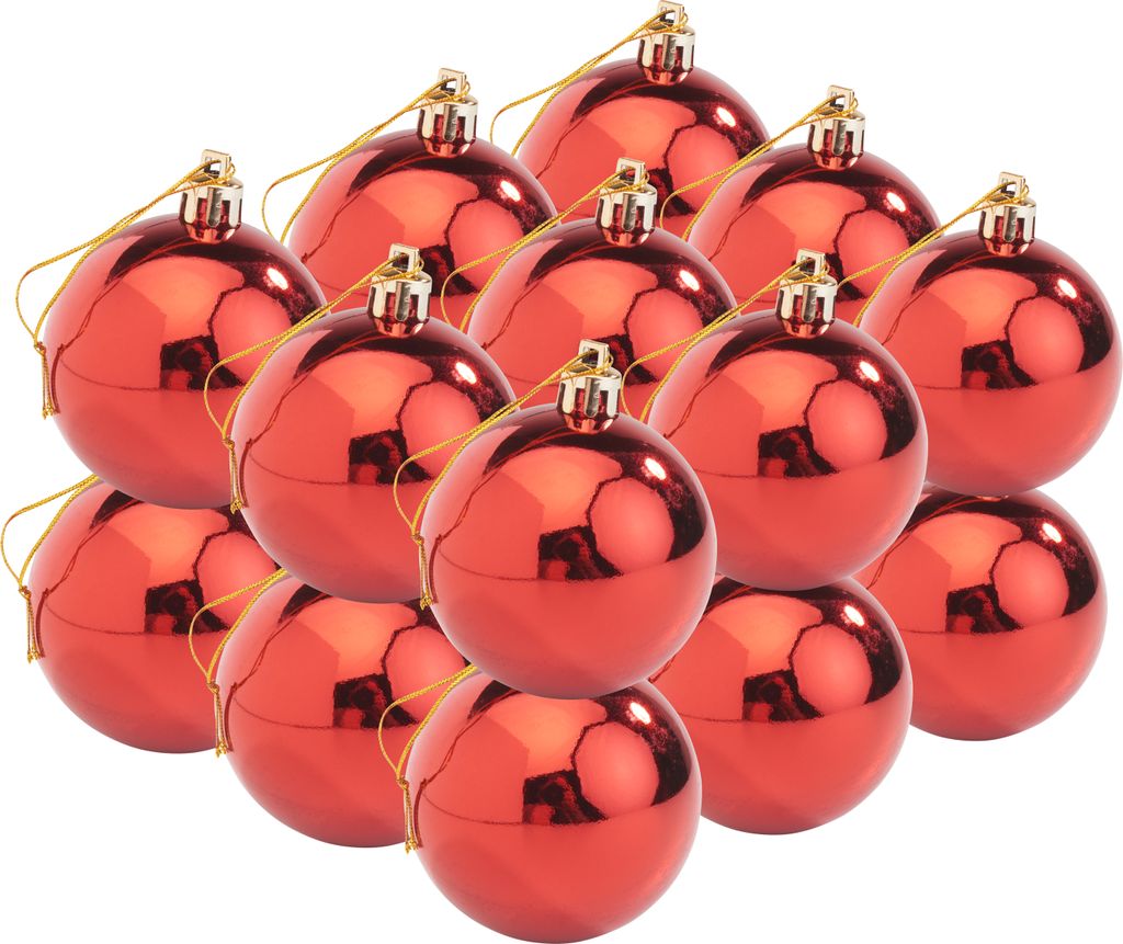 Othmar Decorations Weihnachtskugeln aus Kunststoff, 18 Stück, Ø 5,8 cm, Kugelset Rot-Glänzend