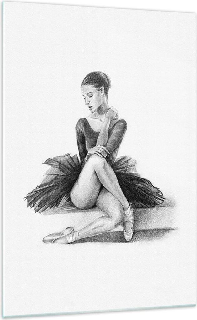 Bilder auf glas - Einteilig - Ballerina Zeichnung Bleistift - 70x100cm - Glasbilder - Wandbilder - Bilder - Wanddekoration aus Glas - Glas Bilder -...