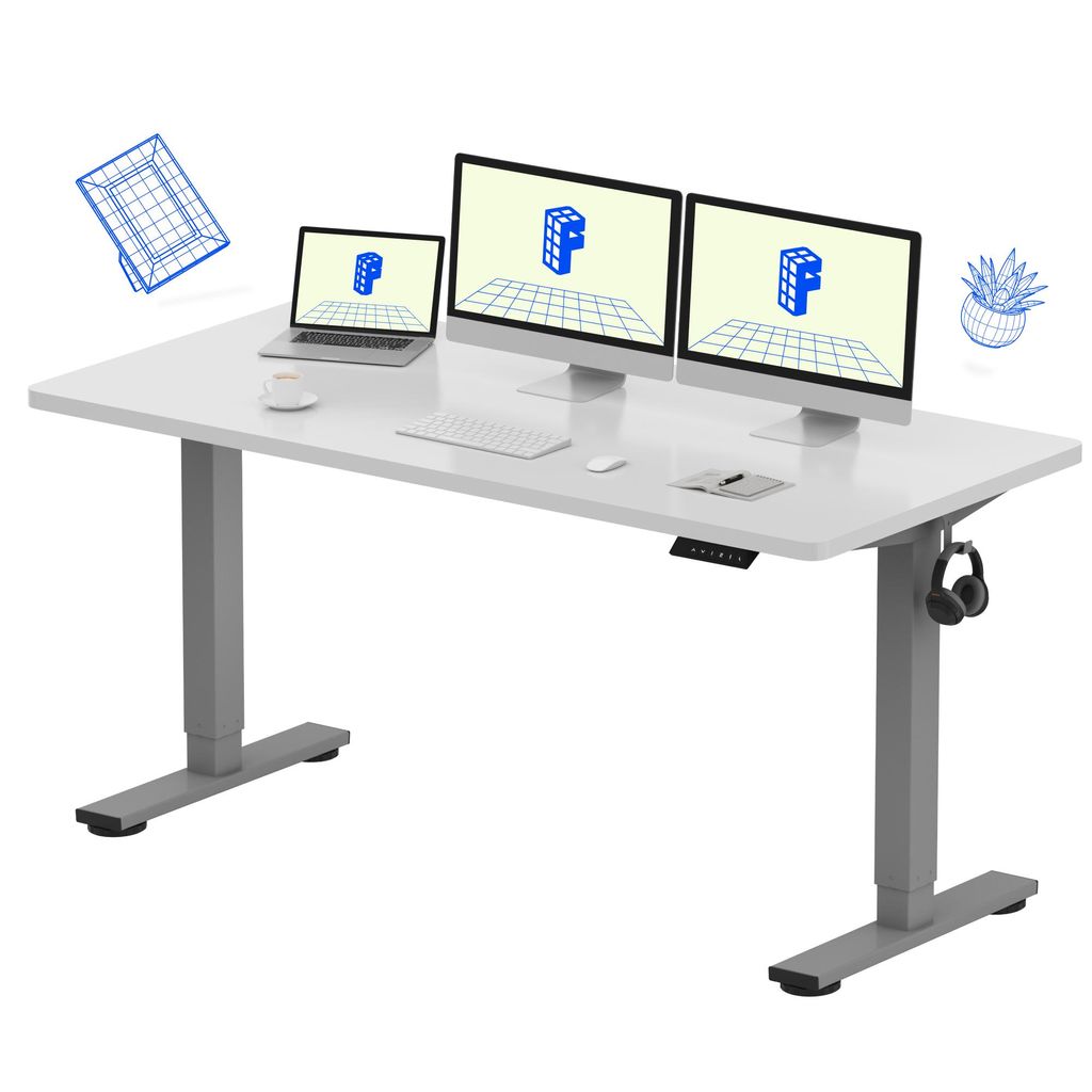 FLEXISPOT EN1 Höhenverstellbarer Schreibtisch 160x80cm, 100 kg Tragkraft, mit Anti-Kollisionsschutz, Einteilige Tischplatte, 4 Memory-Funktion(Weiß)