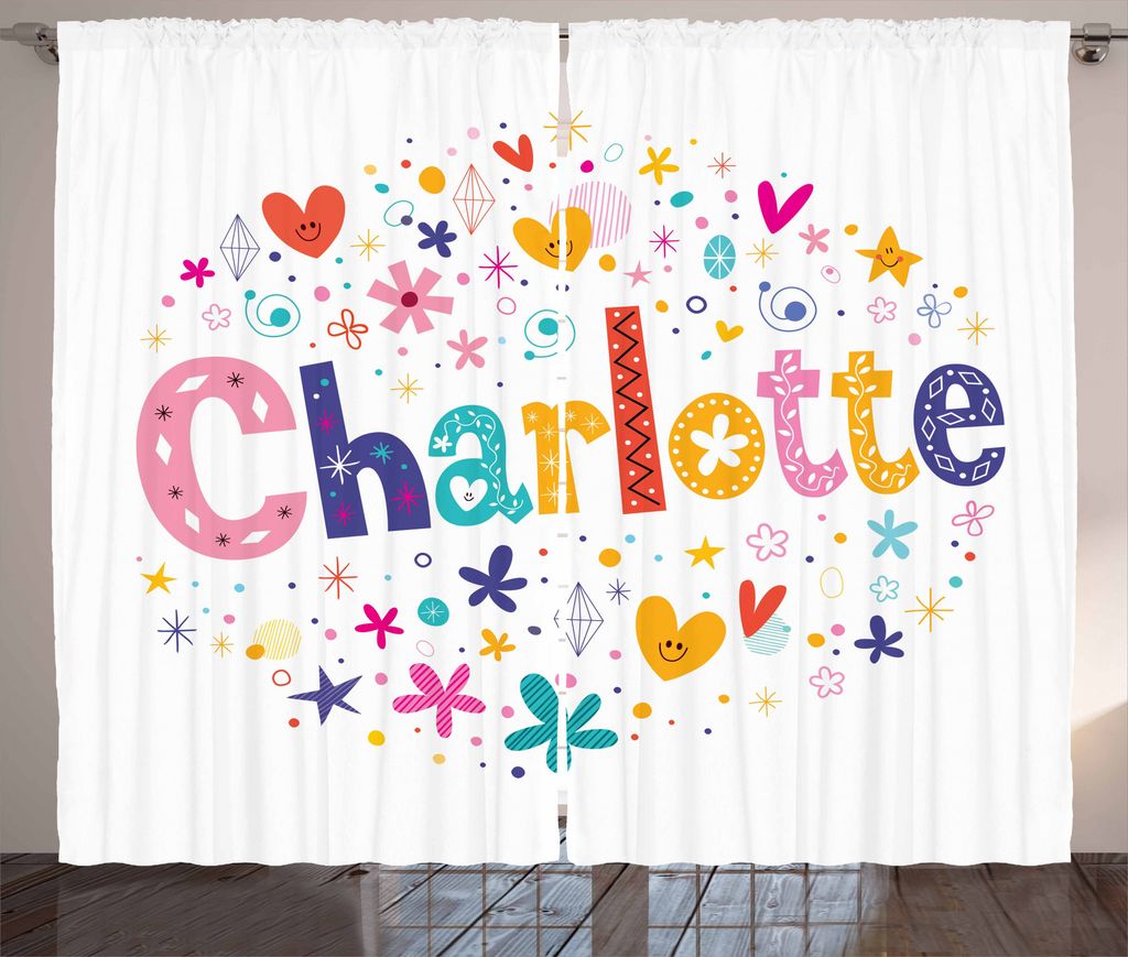 ABAKUHAUS Charlotte Rustikaler Vorhang, Happy Smiling Sterne, Wohnzimmer Universalband Gardinen mit Schlaufen und Haken, 280 x 175 cm, Mehrfarbig