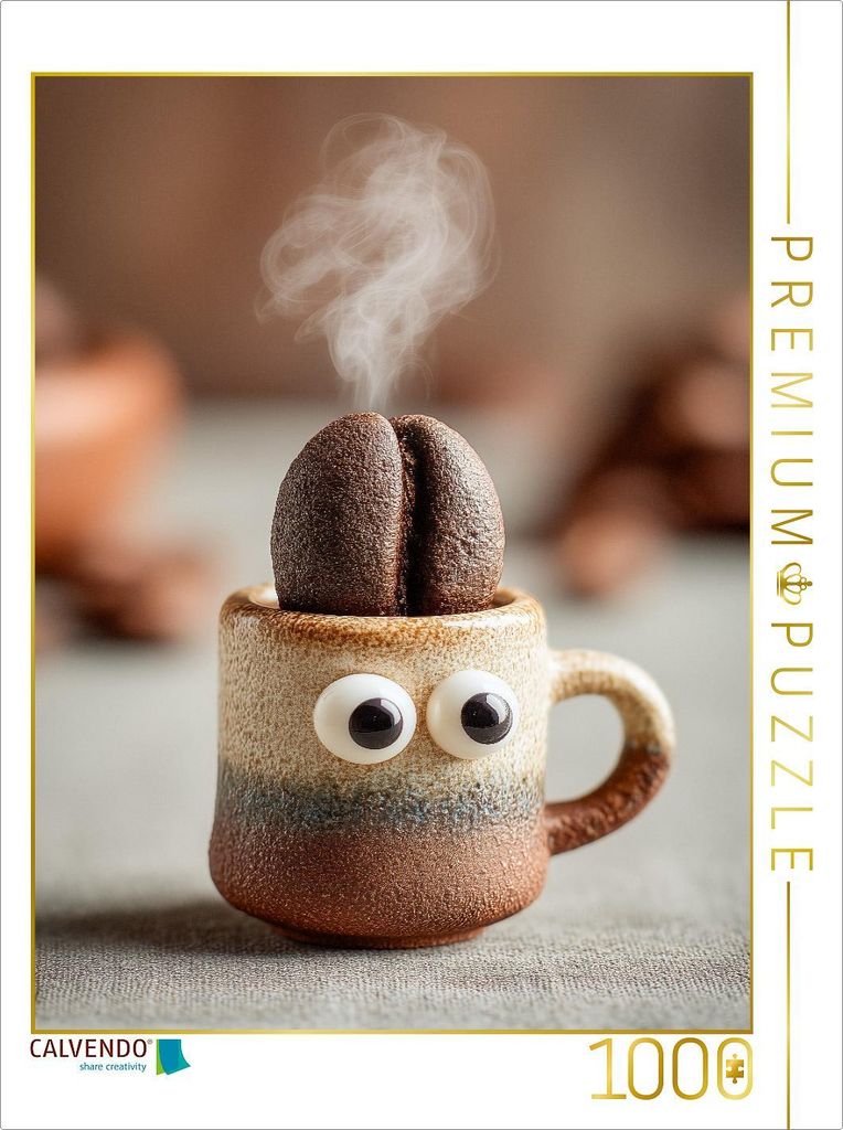 CALVENDO Puzzle Hyperaktiver Espresso mit Kaffeebohnen - Energie trifft Humor | 1000 Teile Lege-Größe 64x48cm Foto-Puzzle für glückliche Stunden