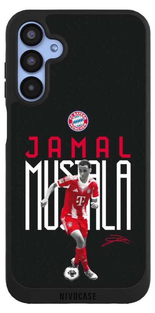 NIVOCASE Handyhülle für Samsung Galaxy A15 5G Hülle NIVOpure Case Schwarz FC Bayern München Offizielles Lizenzprodukt Jamal Musiala
