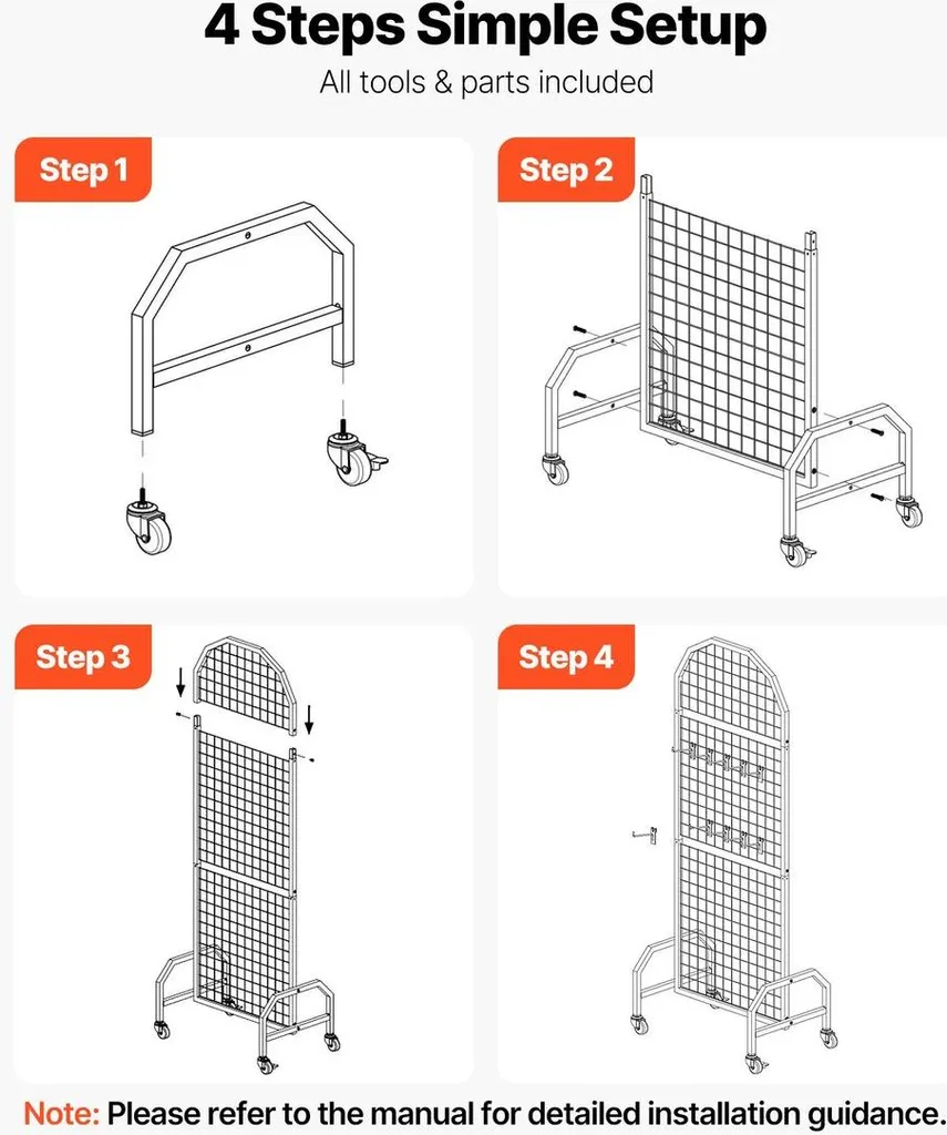 Grille d'Exposition sur Pieds avec Roulettes 164cm, Structure Acier Noire