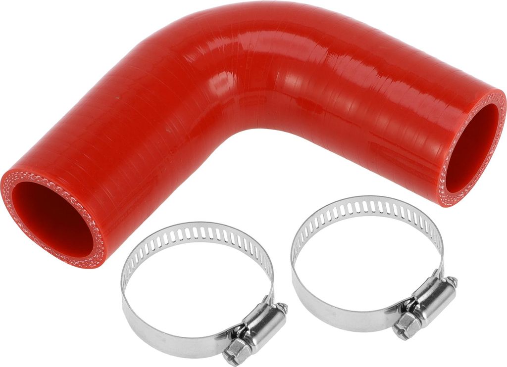 1 Satz 32mm/1,26" ID 90mm/3,54" Länge 90 Grad Roter Autosilikonschlauch mit Schellen Kühlmittelschlauch Universal
