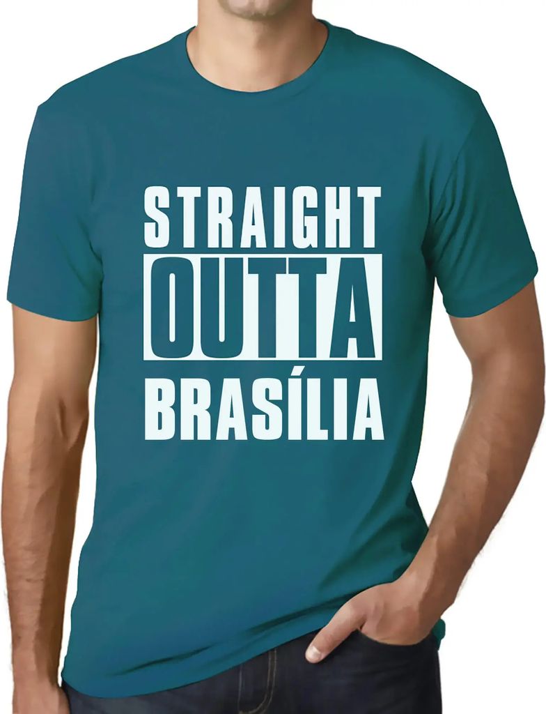 Herren Grafik T-Shirt Straight Outta Brasília Öko-Verantwortlich Vintage Jahrgang Kurzarm Lustige Druck Geburtstag Geschenk Mann