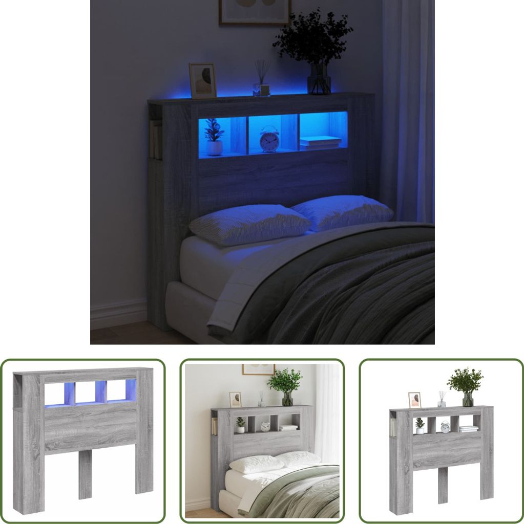 The Living Store LED-Kopfteil Grau Sonoma 120x18,5x103,5 cm Holzwerkstoff