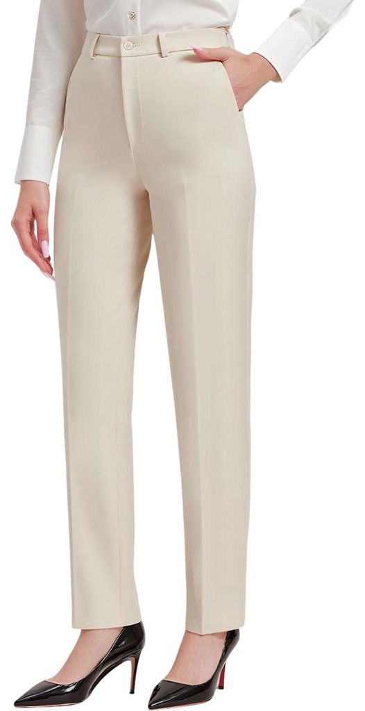 Damen Anzughose Stoff Langes Bein Vintage Beige 3XL
