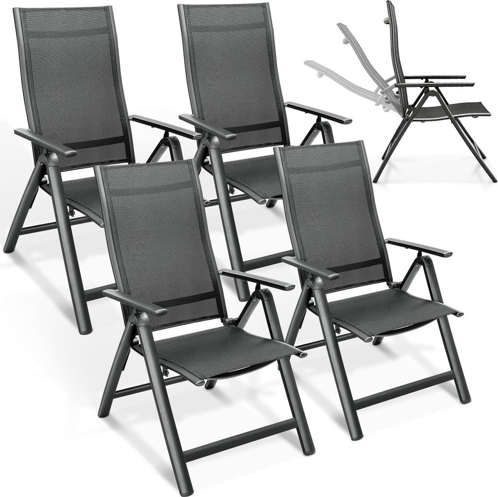 tillvex Gartenstuhl Premium 4 Stück Anthrazit klappbar aus Aluminium | Hochlehner mit Armlehnen | Klappstuhl verstellbar | Klappsessel Balkon Gart...