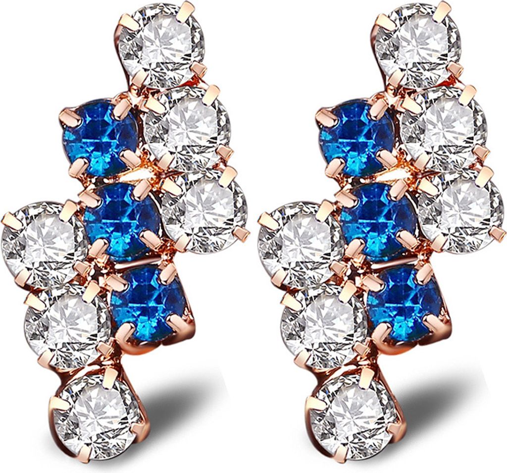 Ohrringe Sterling Silber 18K Goldüberzug mit Kristallen Edelsteine Weiß und Blau schöner Ohrschmuck hypoallergen Damen Frauen