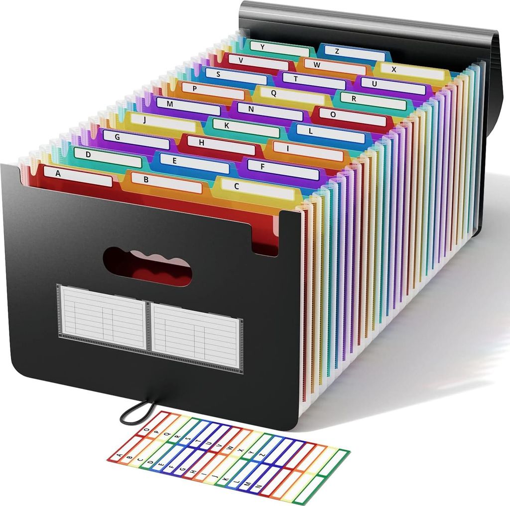ABC Life Dokumentenmap A4 26 Fächer, Akkordeon Sortiermappe, Fächermappe, bunte Ordner, Büro-Organizer Aktentaschenmappe, Dokumententasche Akten...