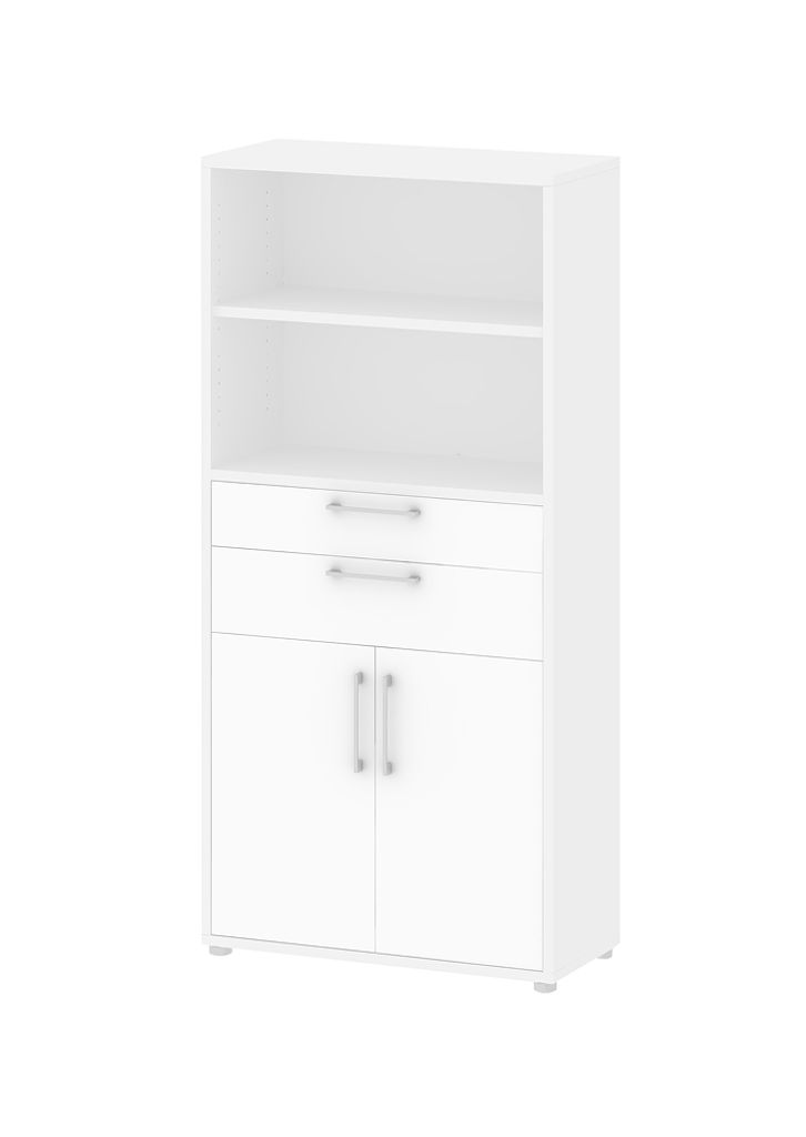 Prisme Büro Aufbewahrung 2 Türen, 2 Schubladen und 1 Ablage. Weiss.