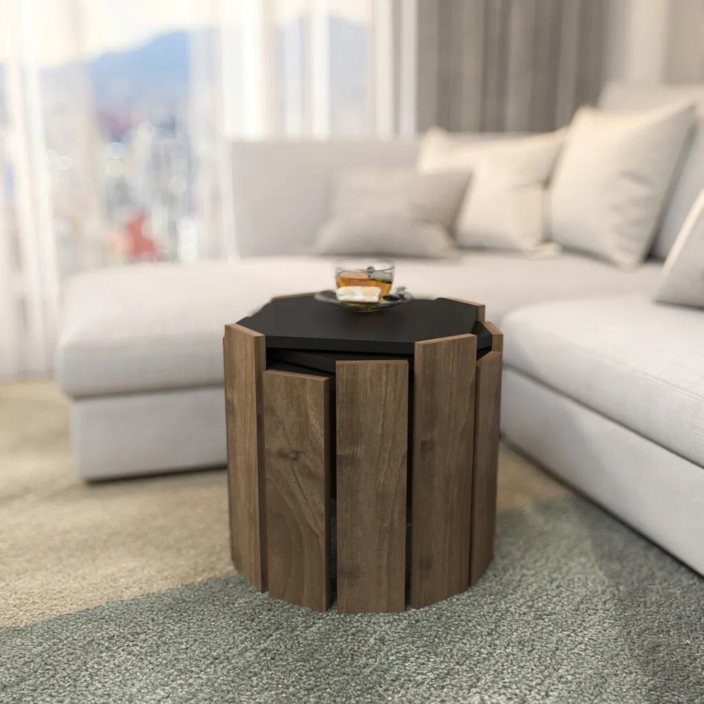 Skye Decor Lori Table Basse Anthracite et Noyer en Mélaminé 44,5 cm