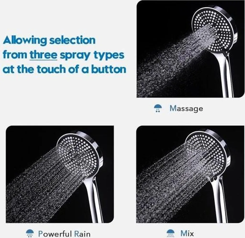 Ensemble barre de douche réglable avec pommeau 3 jets et flexible 1m50