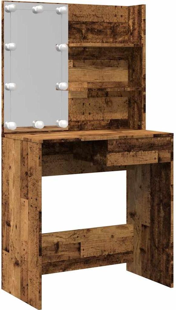 vidaXL Schminktisch mit LED-Leuchten Altholz-Optik 74,5x40x141 cm