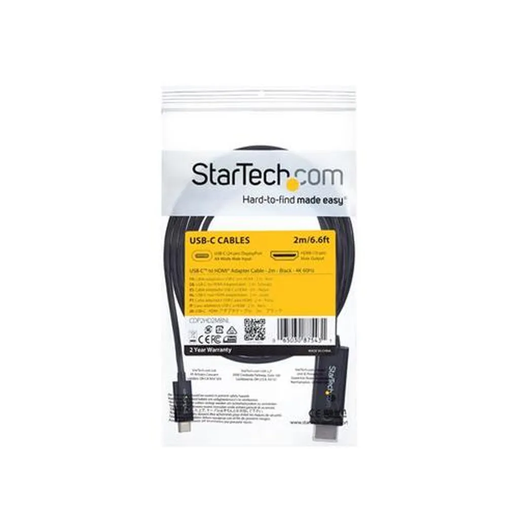 Câble USB C vers HDMI 4K 60Hz StarTech.com 2m Noir - Modèle CDP2HD2MBNL