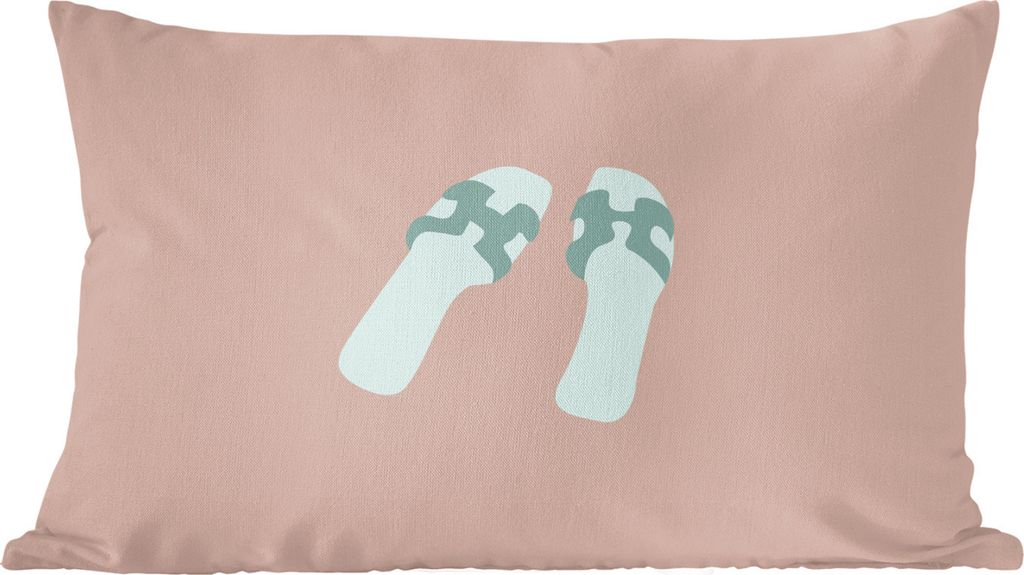 MuchoWow Zierkissen Sofakissen Wohnzimmer Dekokissen 50x30 cm Sommer - Pantoffeln - Pastell - Wohnzimmerdekoration - Polster mit Photo