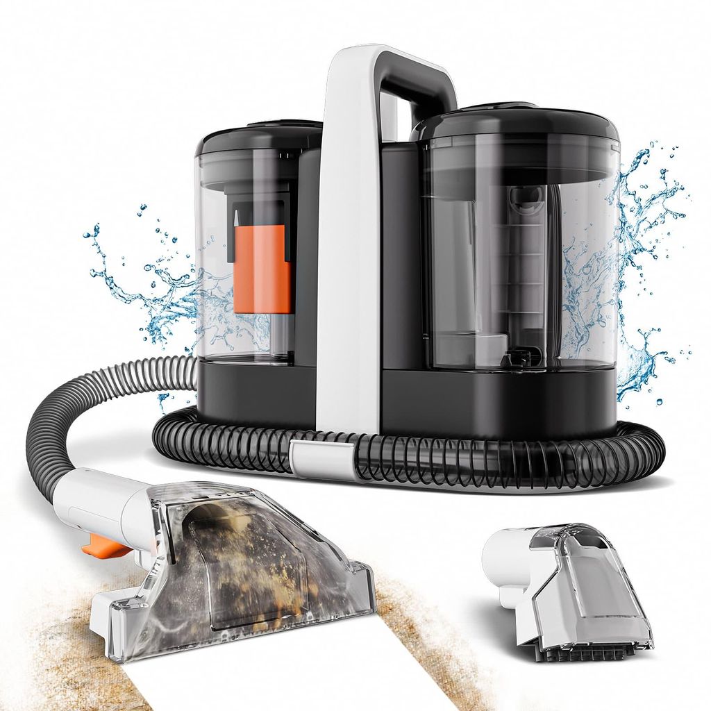 Teppichreinigungsgerät Bodenschrubber, Nasssauger, Reinigungsmaschine 600 W, Tragbarer Waschsauger mit Selbstreinigung, 1,5L/0,8L, für Sofa & Auto