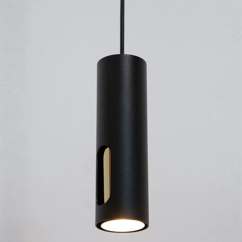 Luminaire Suspendu Cylindre Design FLOW Métal Noir Or 130cm GU10 Sigma