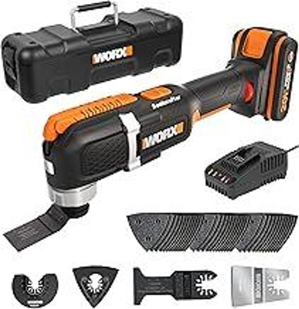 WORX WX696 20V Akku-Multifunktionswerkzeug – Elektrisches Werkzeug zum Schneiden, Sägen, Schleifen & mehr – Variable Drehzahlregelung – Ergo...