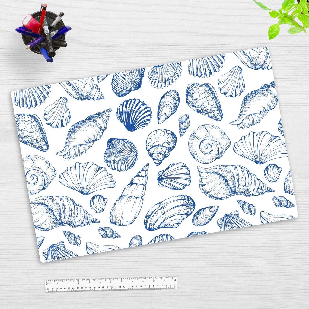 Schreibtischunterlage für Kinder und Erwachsene – „sommerliches Muschelmuster“ – 60 x 40 cm – aus Premium Vinyl – Germany