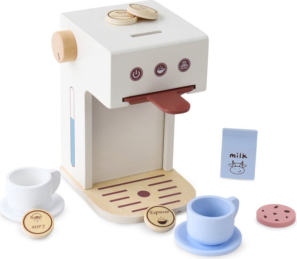 Holzkapsel-Kaffeemaschine für Kinder – Spielzeug mit Zubehör und Tassen