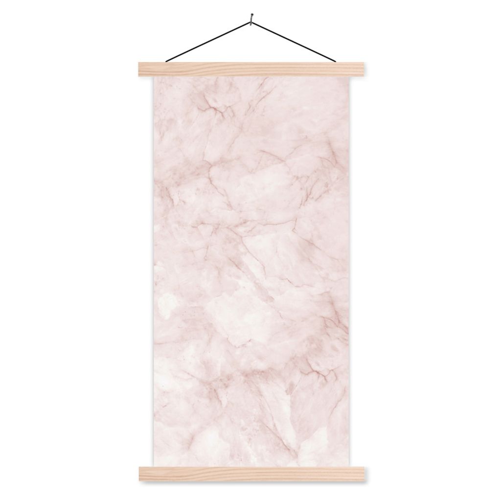 MuchoWow Textilposter Marmor - Rosa - Schick 40x80 cm mit holzfarbenen Rahmen - Wohnzimmer