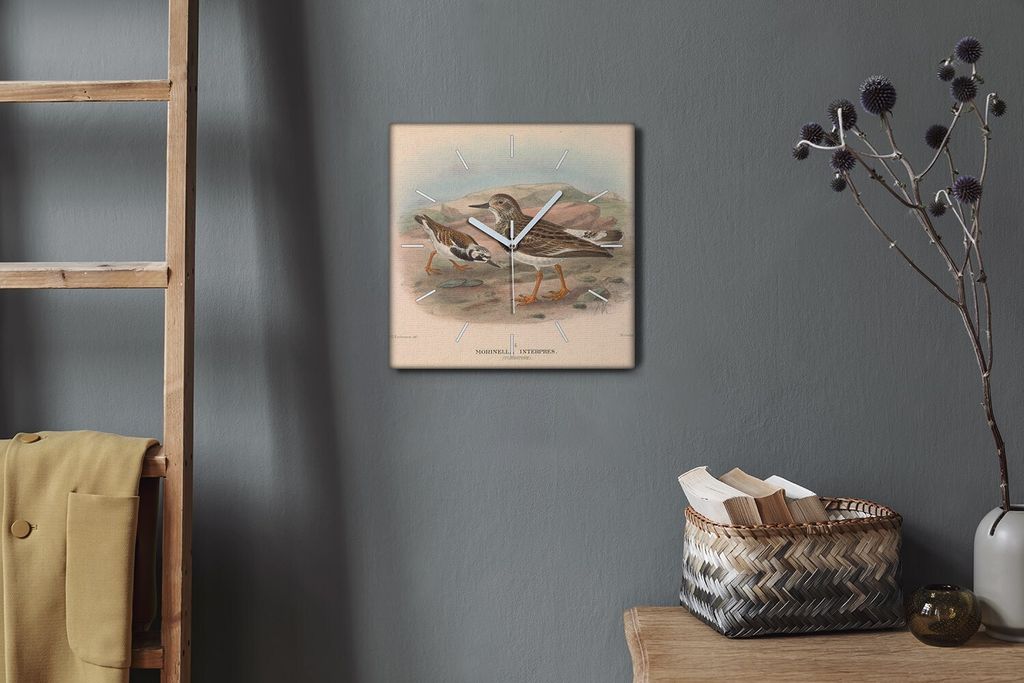 Coloray Hodiny Unikátní 30x30 cm Tiché hodiny Pro obývací pokoj a kuchyň Nástěnné hodiny Plátno Bílé ručičky hodin - Ptáci zvířata