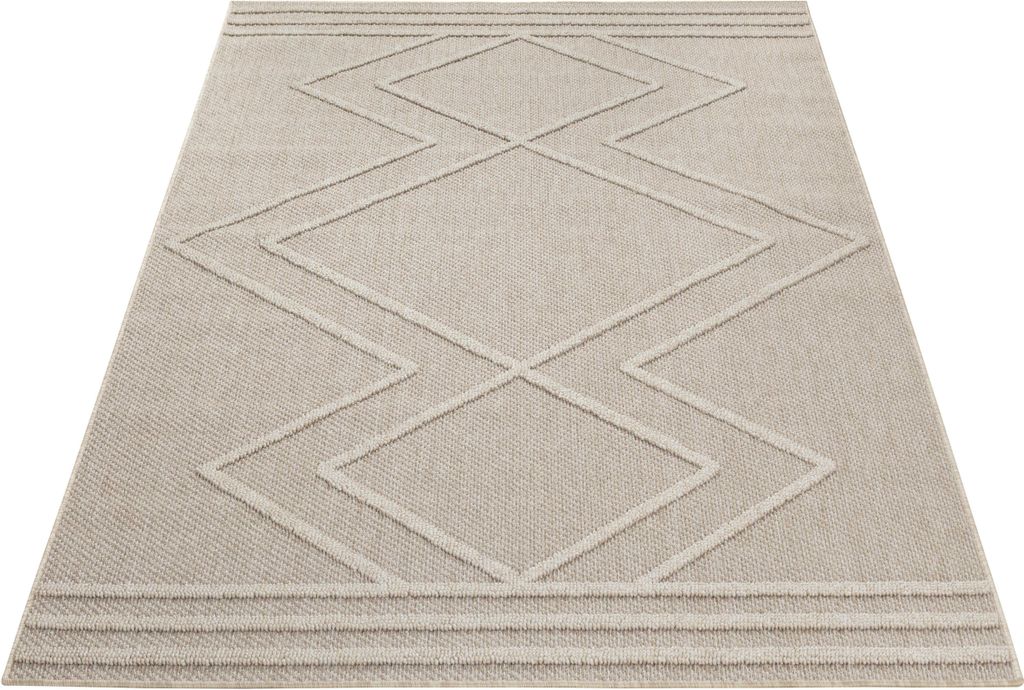 Outdoor Teppich Wetterfest 140x200 Rechteck Beige für Camping Garten oder innen Boho Design aus Polypropylen