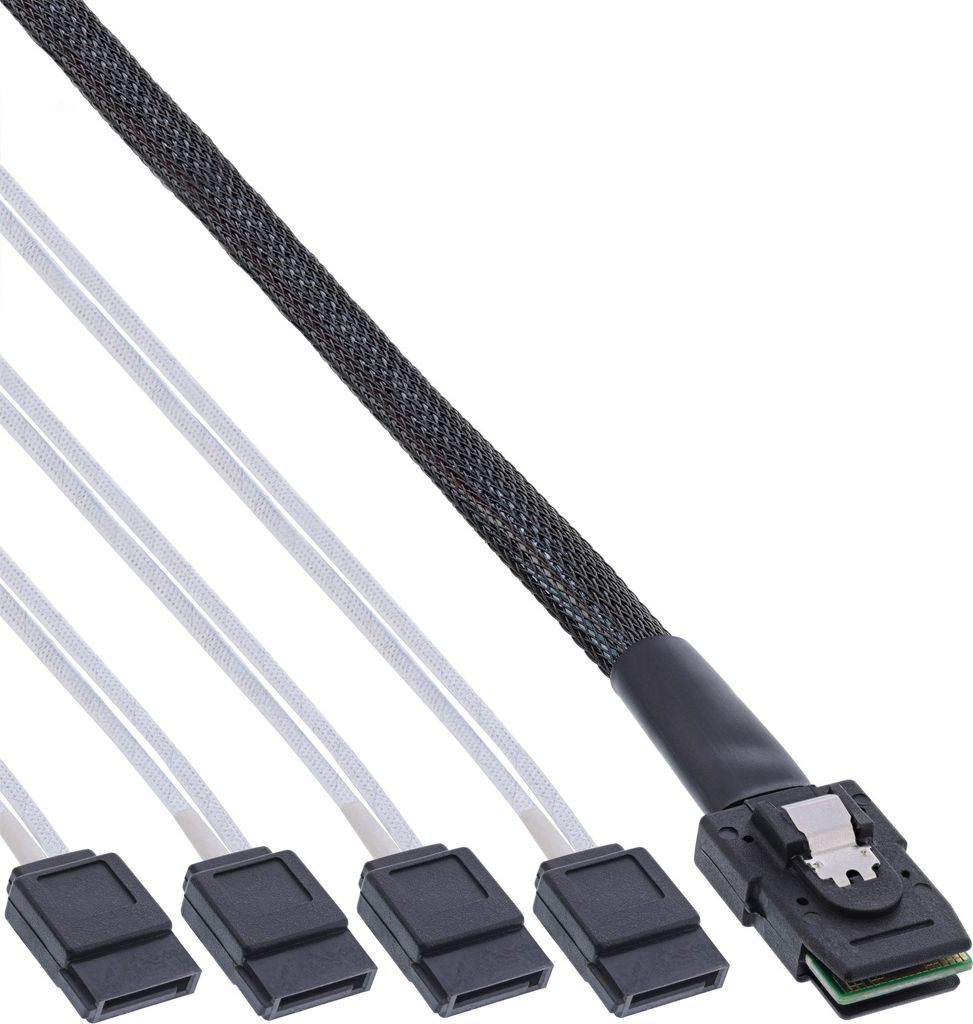 InLine SAS Anschlusskabel, Mini SAS SFF8087 an 4x SATA, Crossover, OCF, 0,5m